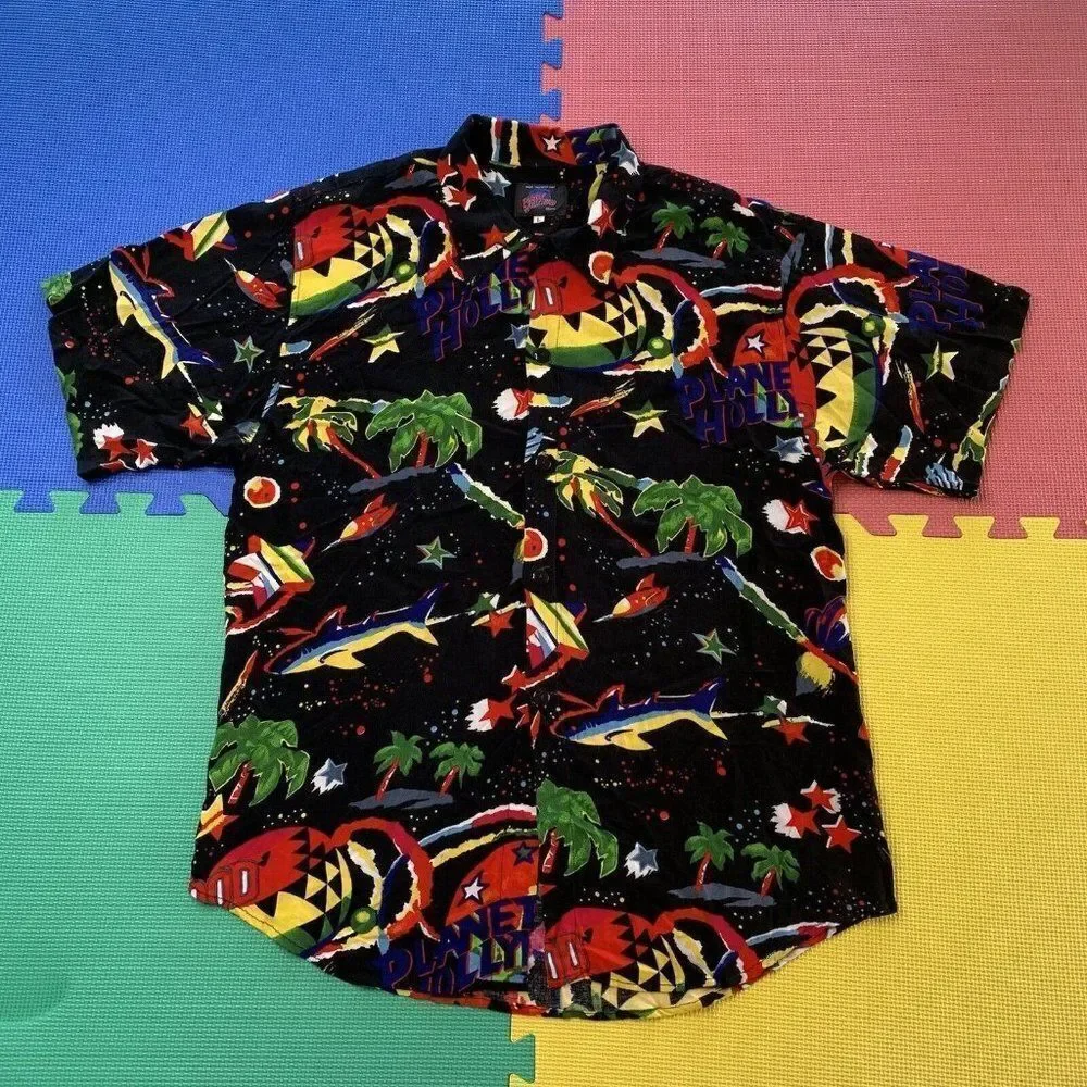 Vintage Planet Hollywood Size Large 90’s Button Shirt All Over Print Hawaiian